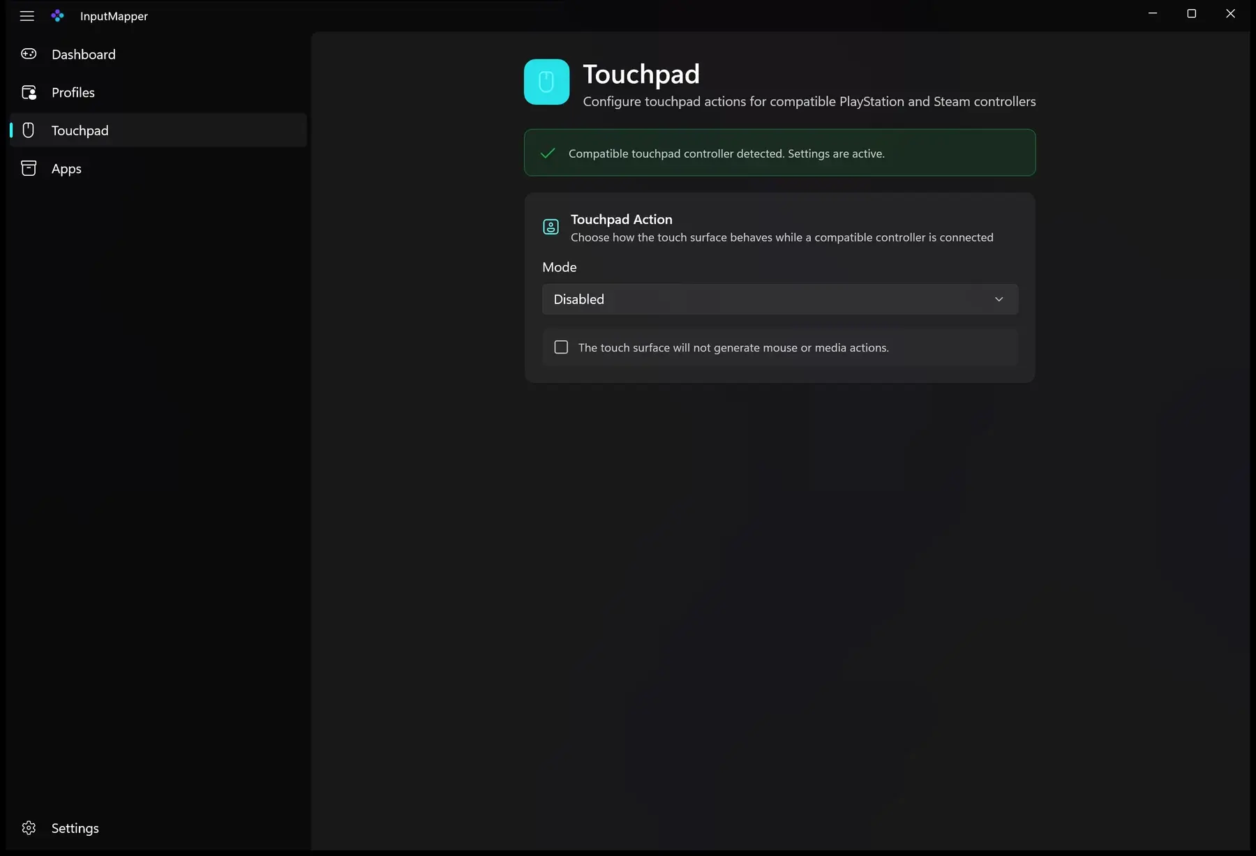 Touchpad page with mouse and media modes